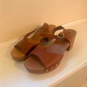 Style & Co. Tan Brown Block Heel Clog Sandals with Stud Accents